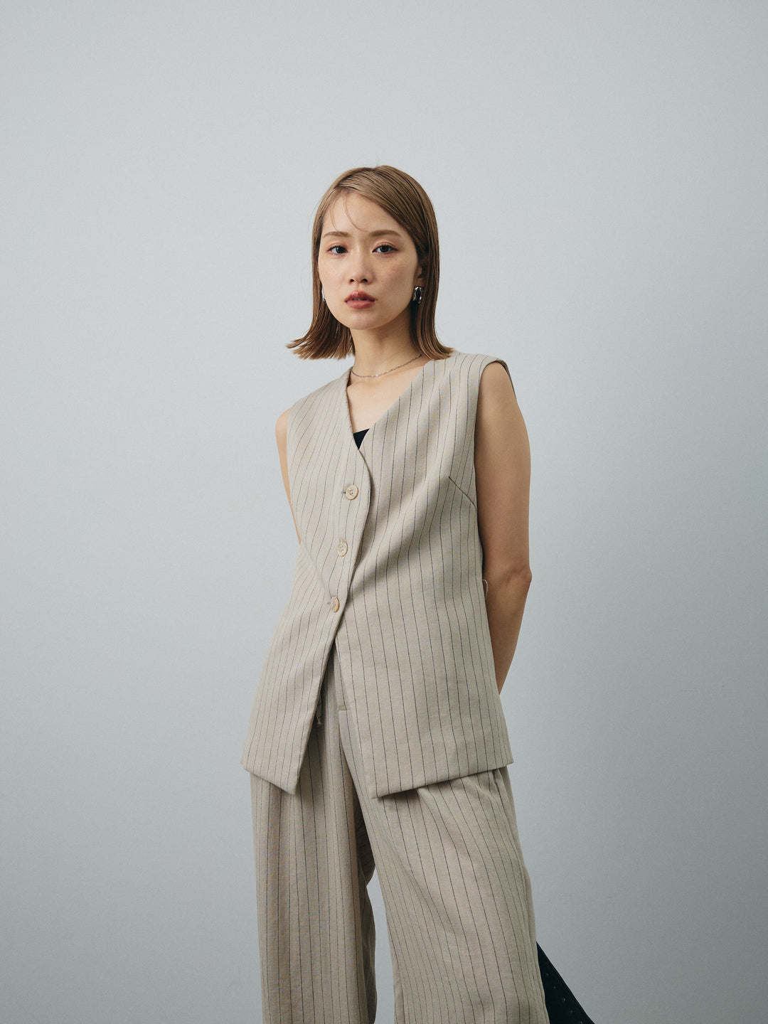 [SET]ストライプベスト＆ワイドパンツSET UP+ストライプベスト＆ワイドパンツSET UP(2set)