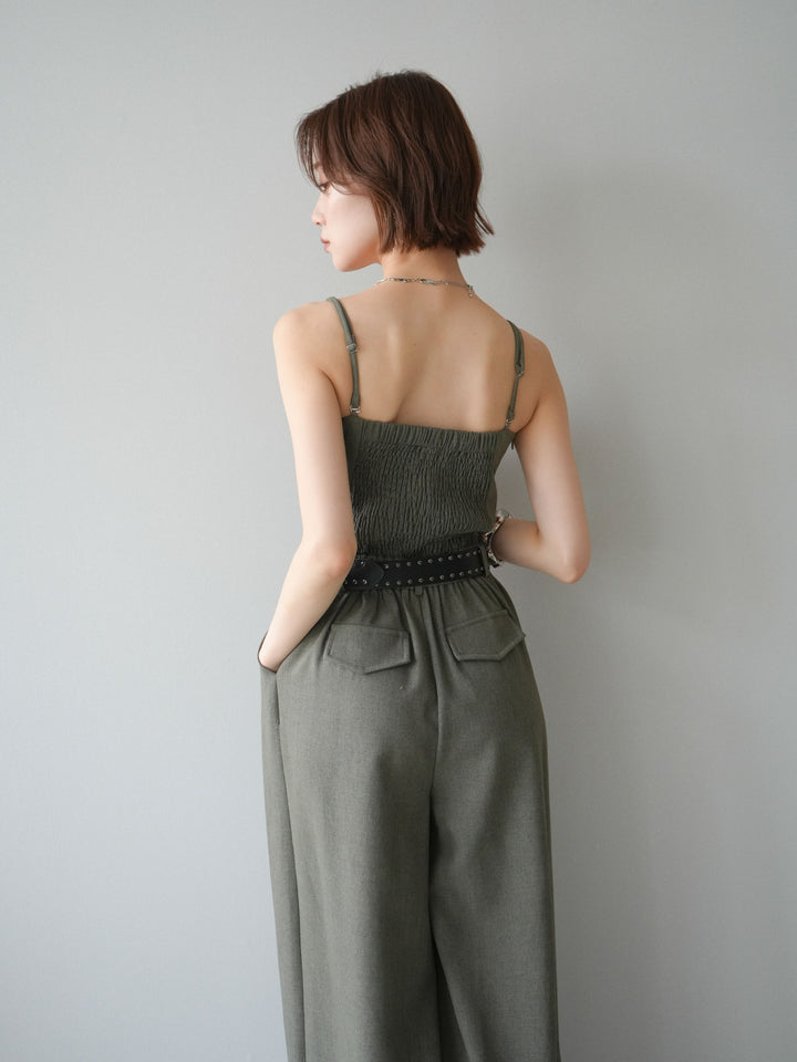 [予約]ベルト付バックシャーリングキャミオールインワン/green