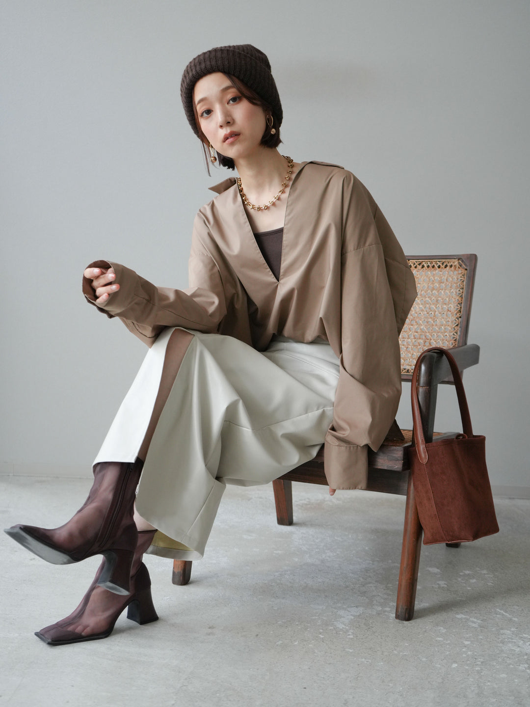 [予約]ブロードディープスキッパーブラウス/ベージュ