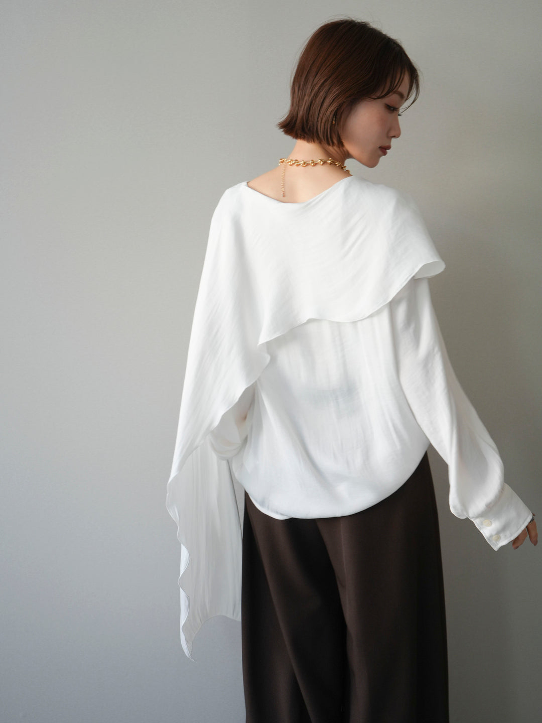 [予約]シルキードレープブラウス/white