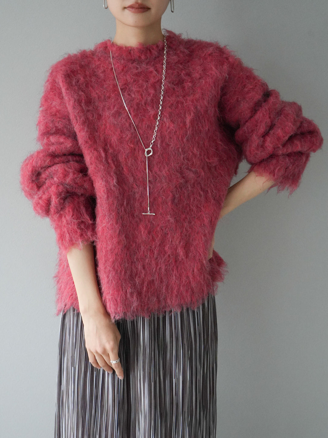 [予約]ブークレシャギーニットプルオーバー/レッド