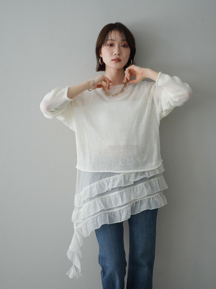 [予約]ラッフルオーガンジータンクトップ＆ニットアンサンブル/white