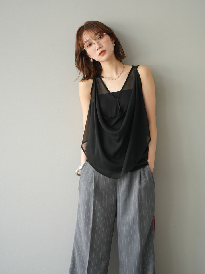 [予約]サイドラインストライプワイドパンツ/グレー