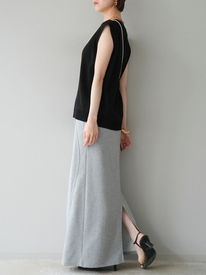 [SET]Vネックレーヨンニットベスト+スウェットロングスカート(2set)