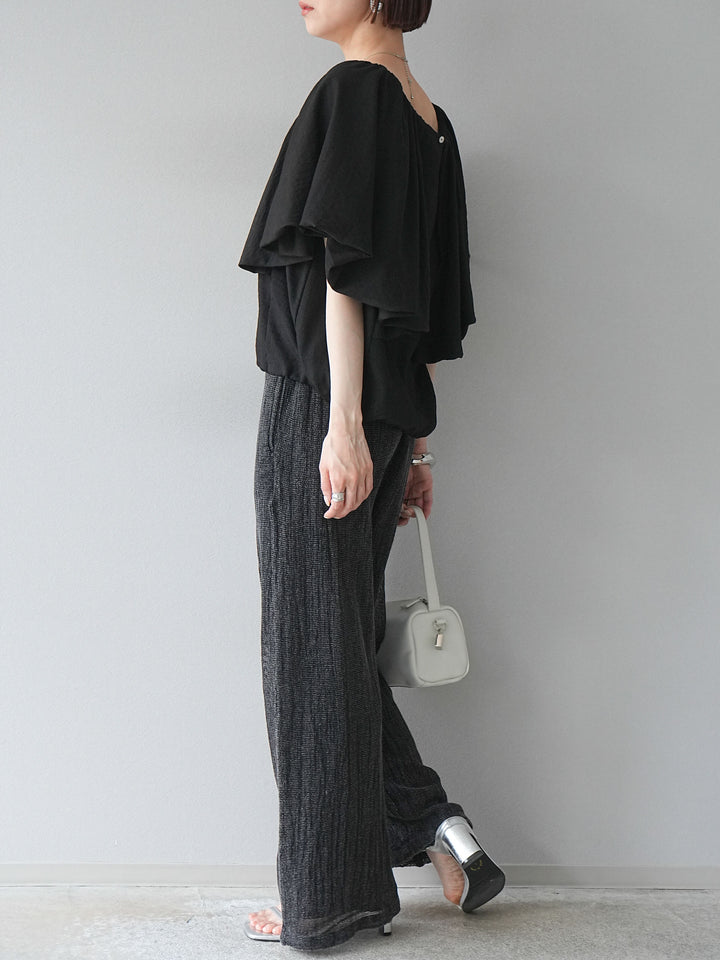 [予約]コットンラメメッシュイージーパンツ/グレー