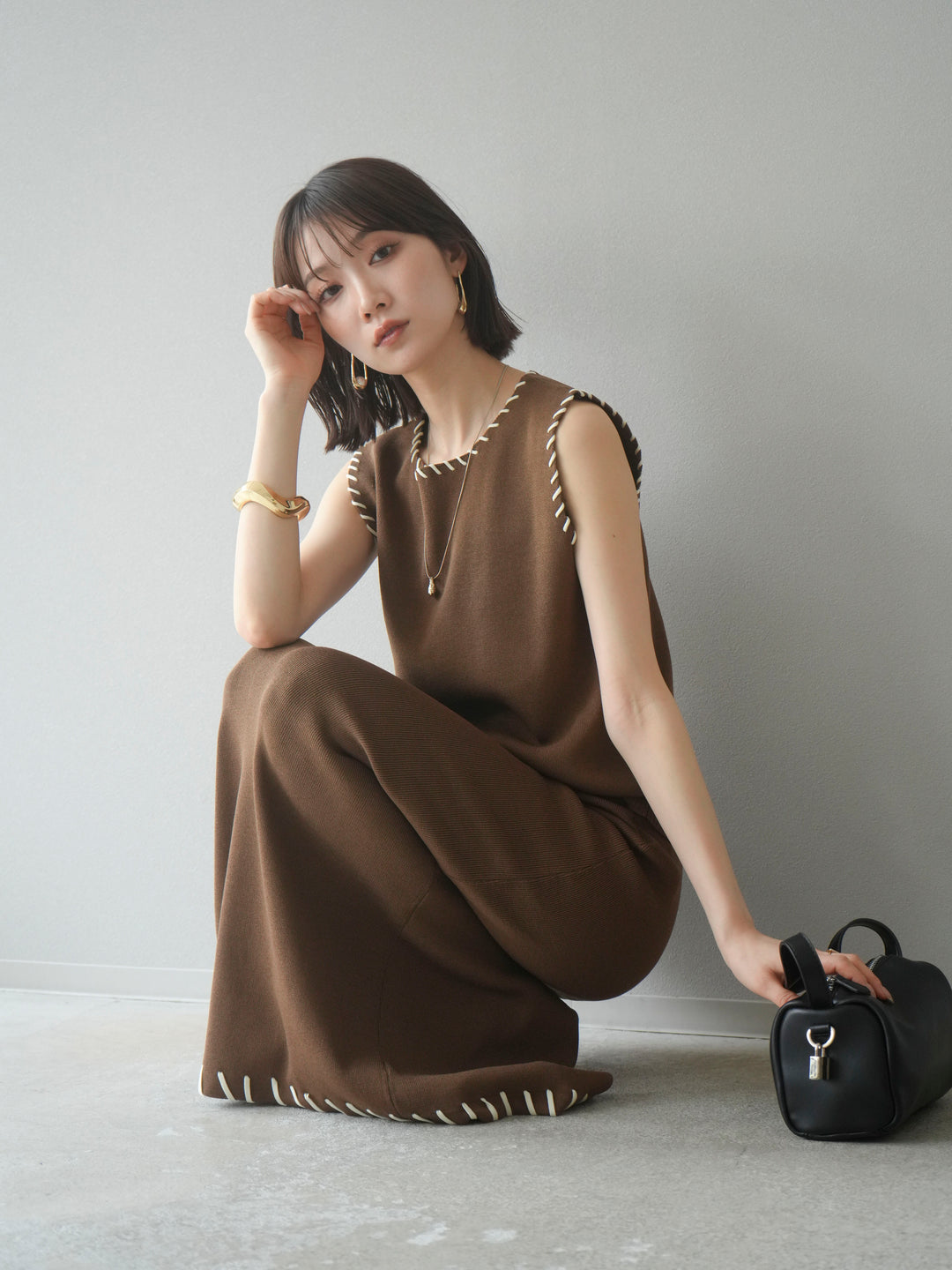 [SET] 亞麻手織套頭衫 + 亞麻手織緊身裙 (2 件套)