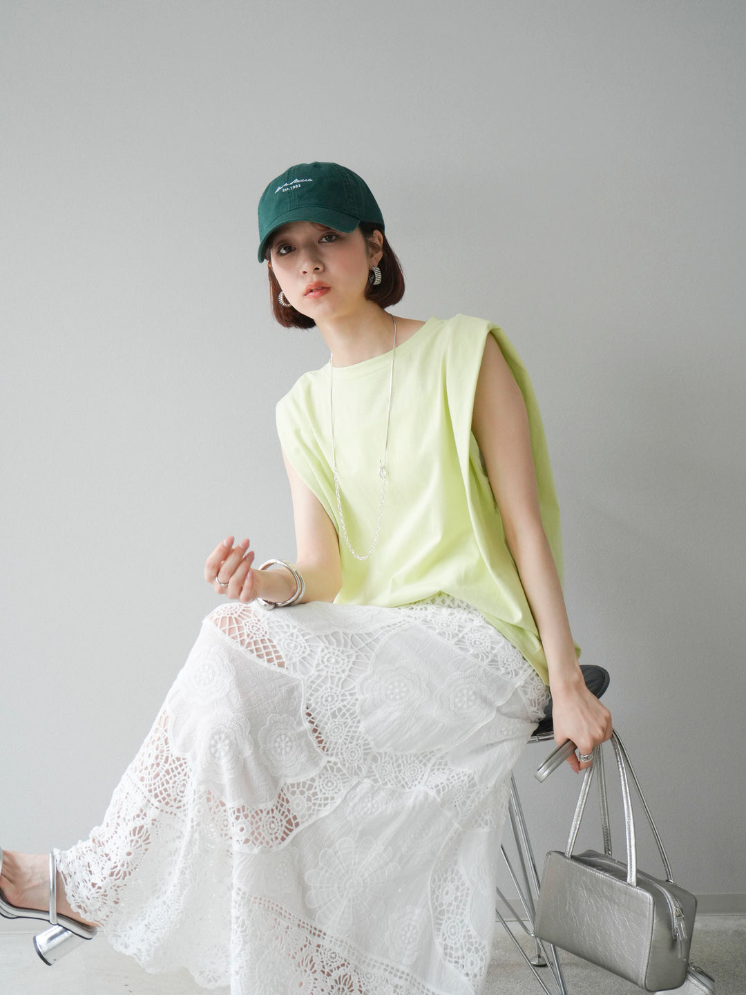 【預購】肩部褶皺法式袖套頭衫/綠色