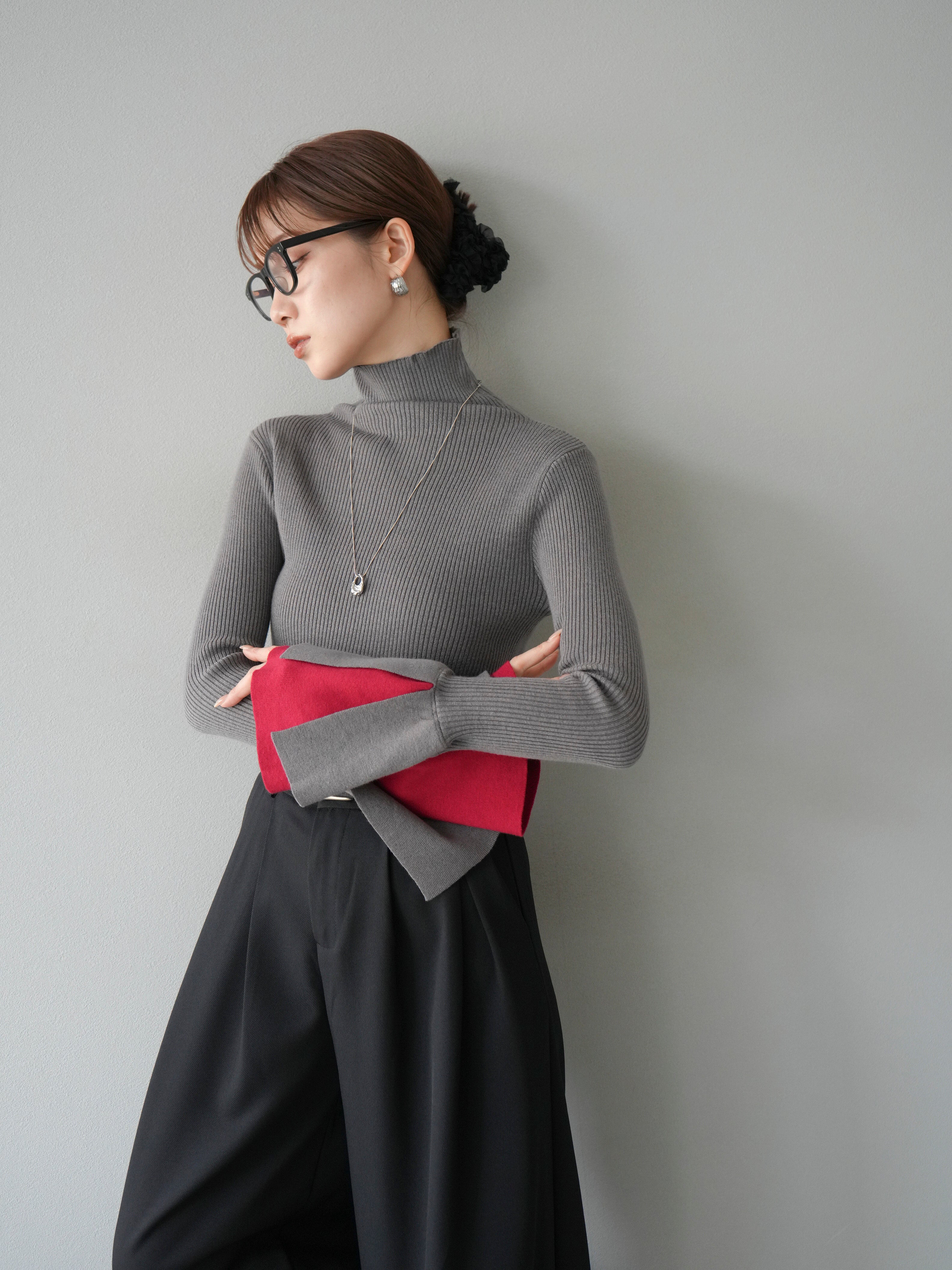 美品【A.F ARTEFACT】レイヤードハイネックロンスリトップス　1624 A.F ARTEFACT exclusive REGULAR FIT TOP / RIB KNIT JERSEY (BLACK)の