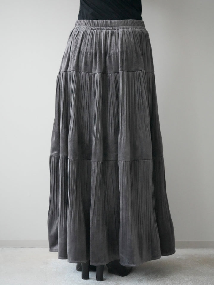 [予約]ベロアティアードワッシャースカート/charcoal