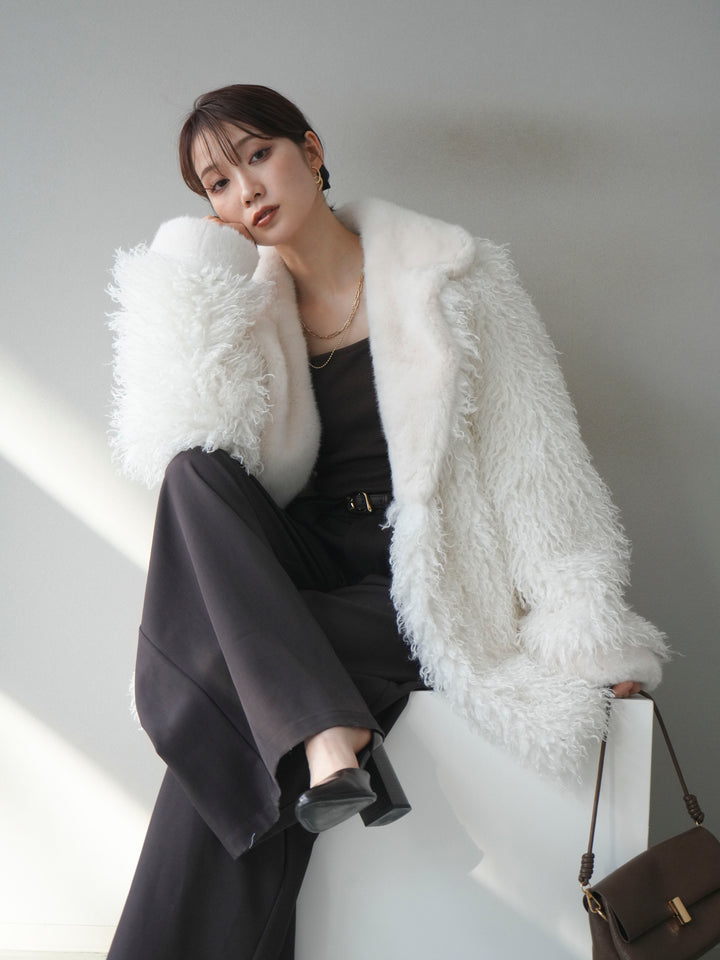 [予約]異素材ファー×ムートンコート/ivory
