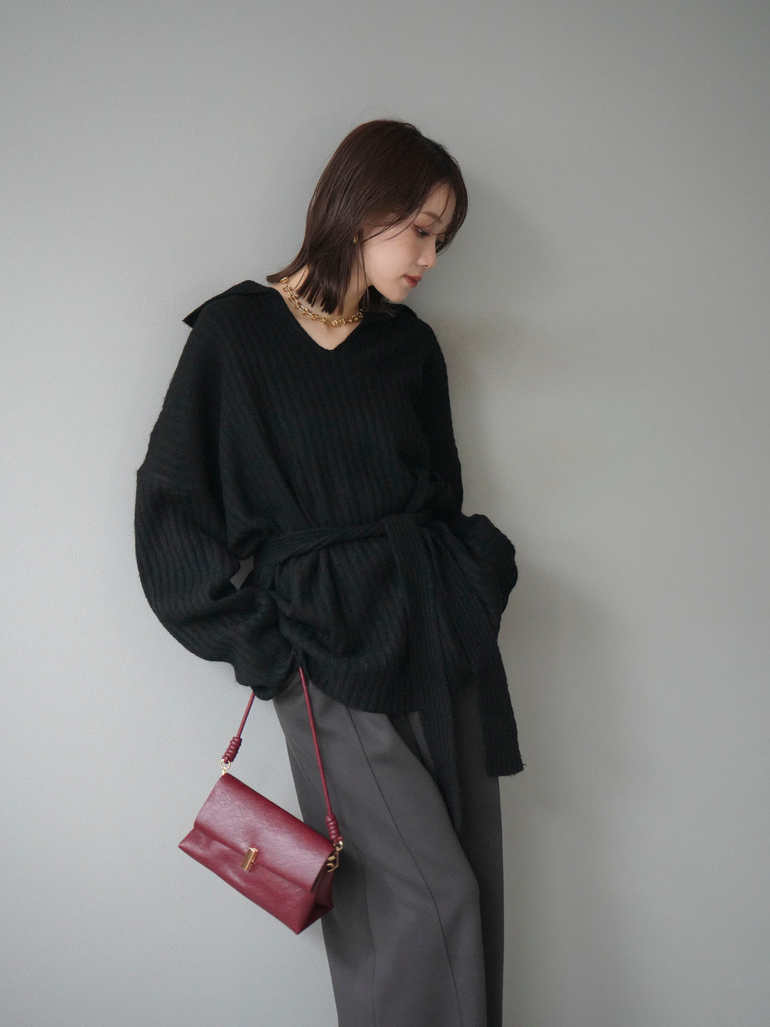 [予約]ワイドリブポロニットプルオーバー/black