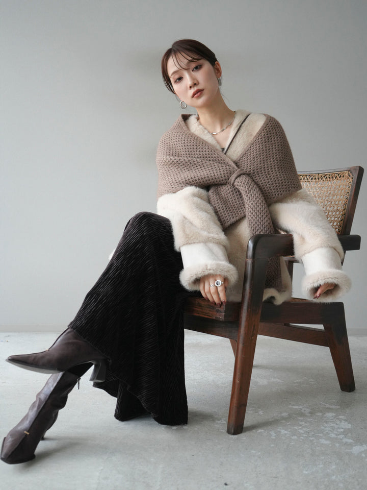 [予約]バッグ付エコファーノーカラーコート/beige