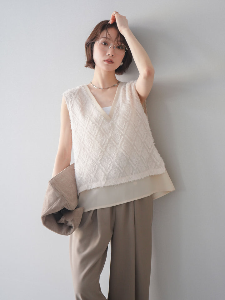 [SET]フリンジレイヤードVネックノースリーブ+選べるアクセセット(2set)