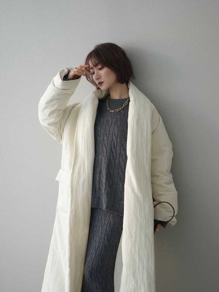 [SET]ストール付ケーブルニットプルオーバー&ロングスカートSET UP+ロングダウンコート(2set)