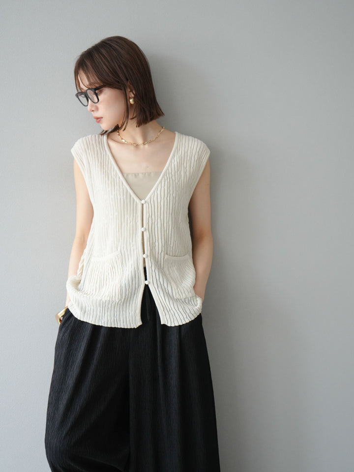 [SET] 波浪夏季針織背心+柳葉寬腿褲（2件套）