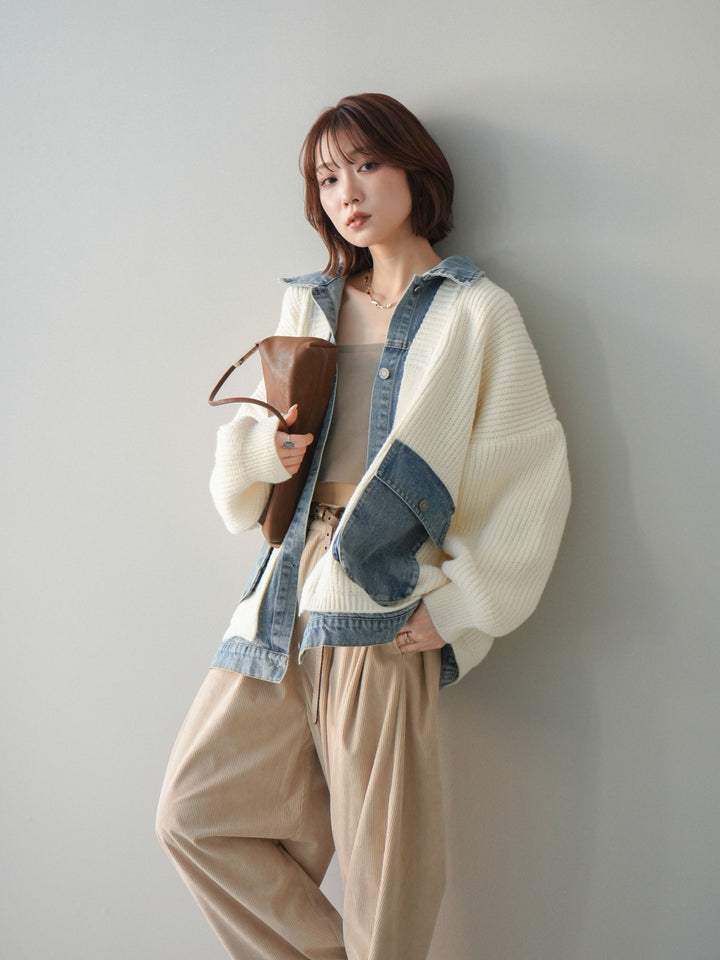 [予約]デニムドッキングオーバーニットジャケット/offwhite