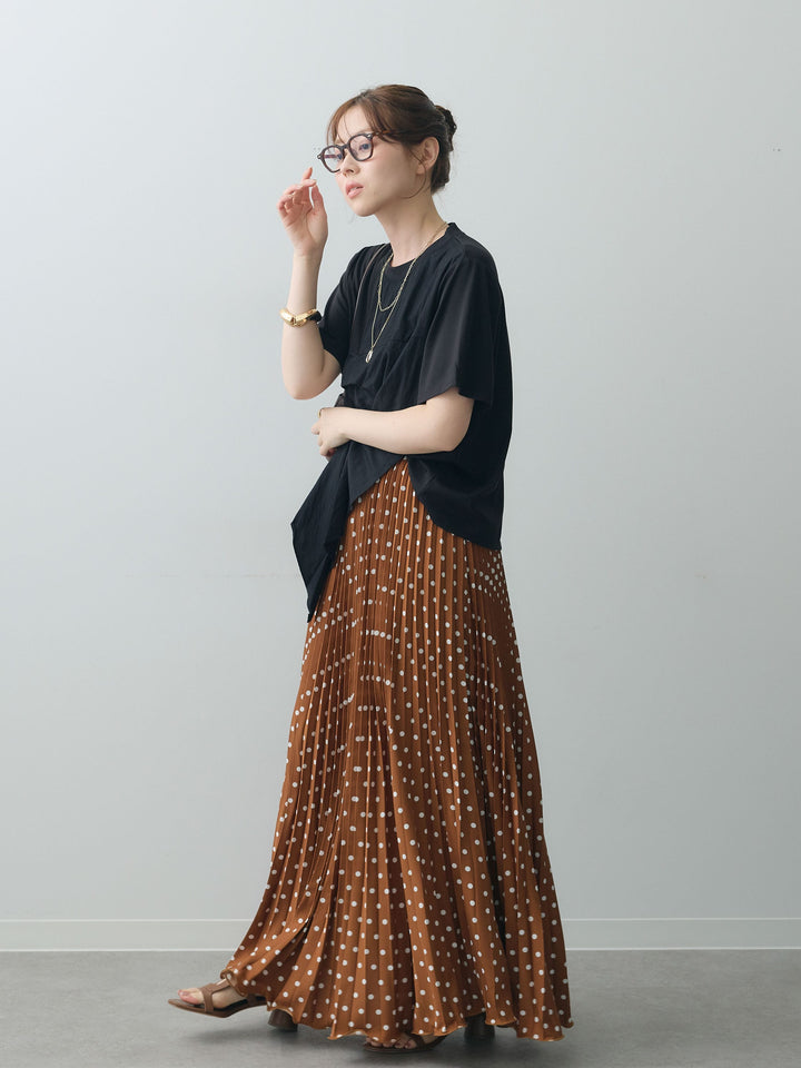 [SET]ラッフルドッキングTEE+ドットアコーディオンプリーツスカート(2set)