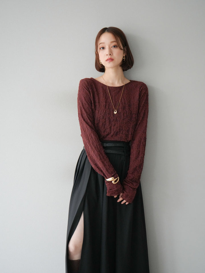 [SET]シアージャガードトップス+エステルプリーツスリットスカート(2set)