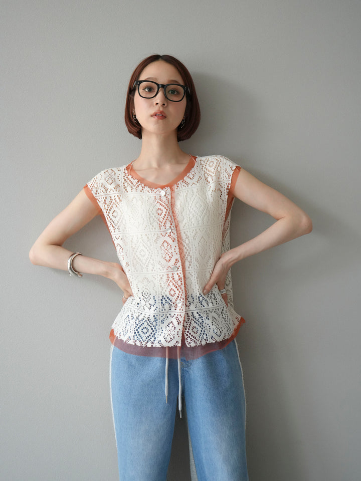 [予約]ブロックレースベスト/アイボリー