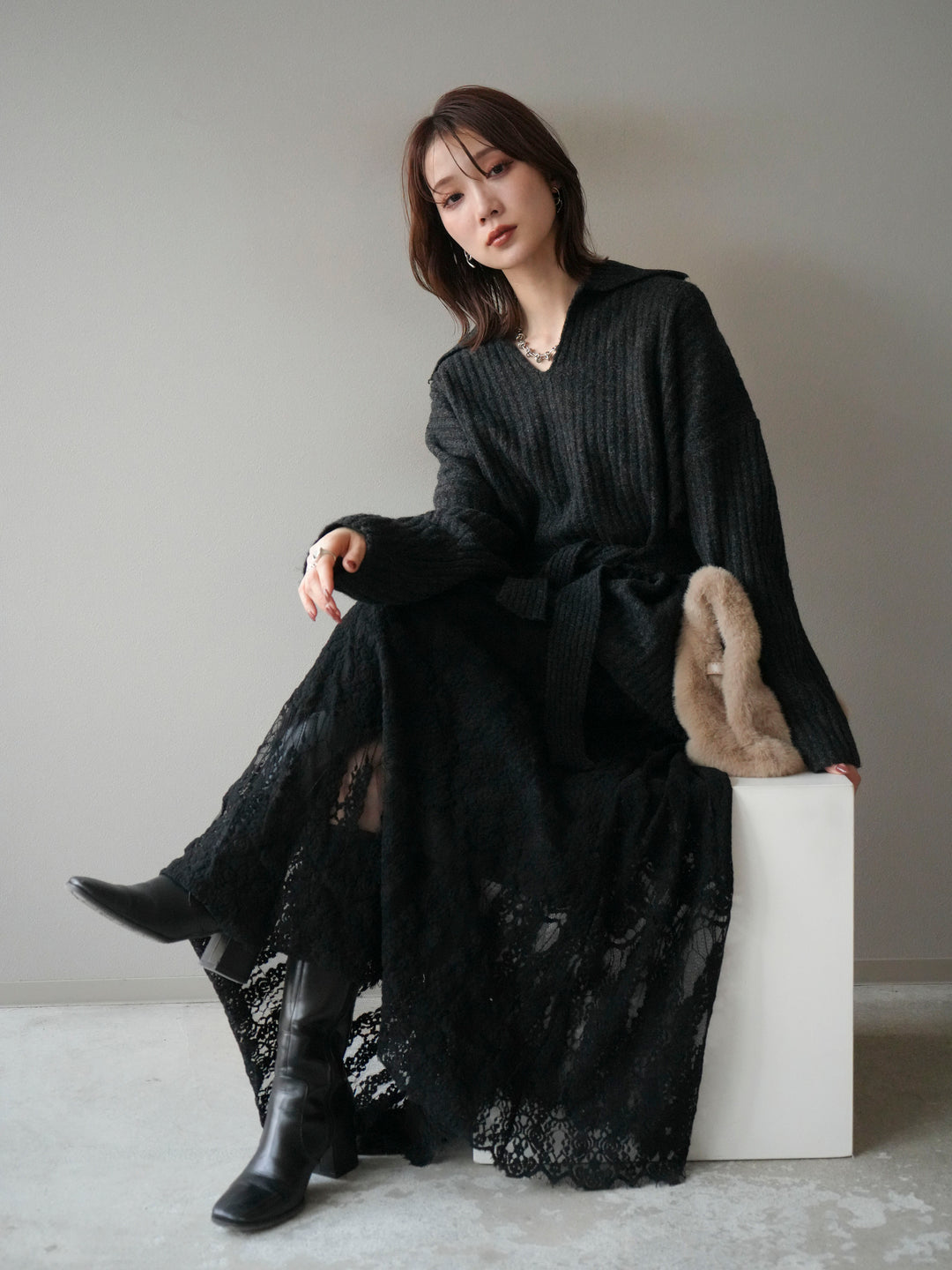 [予約]ワイドリブポロニットプルオーバー/darkgray