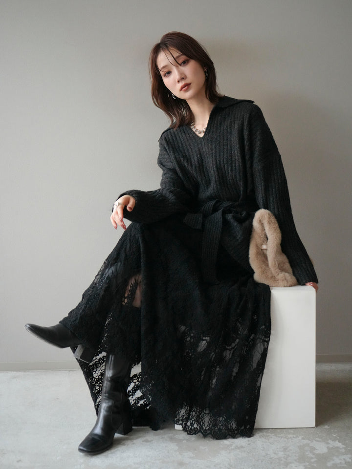 [予約]ワイドリブポロニットプルオーバー/darkgray