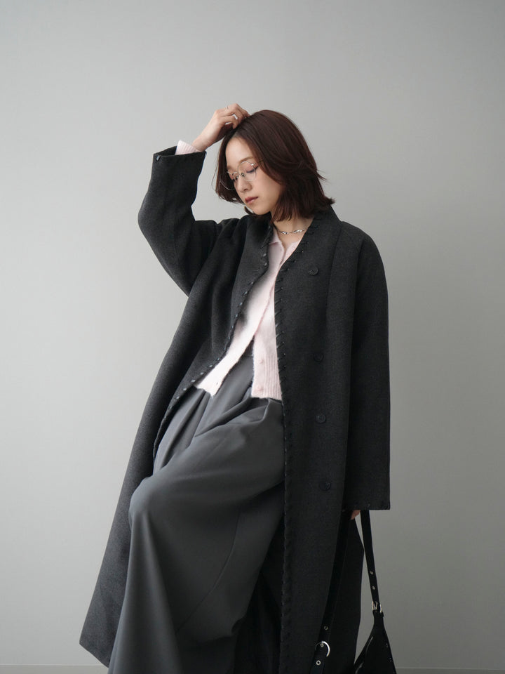 [SET]ハンドステッチ裏中綿ロングコート+テープベルトタックバギーパンツ(2set)