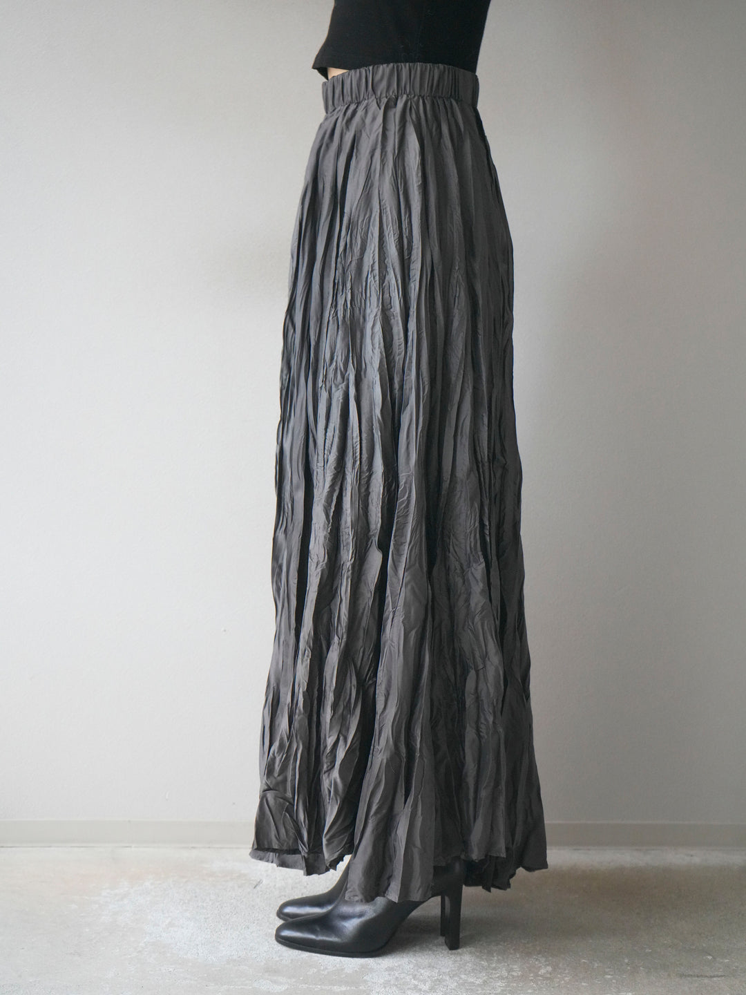 [予約]ワッシャープリーツロングスカート/charcoal