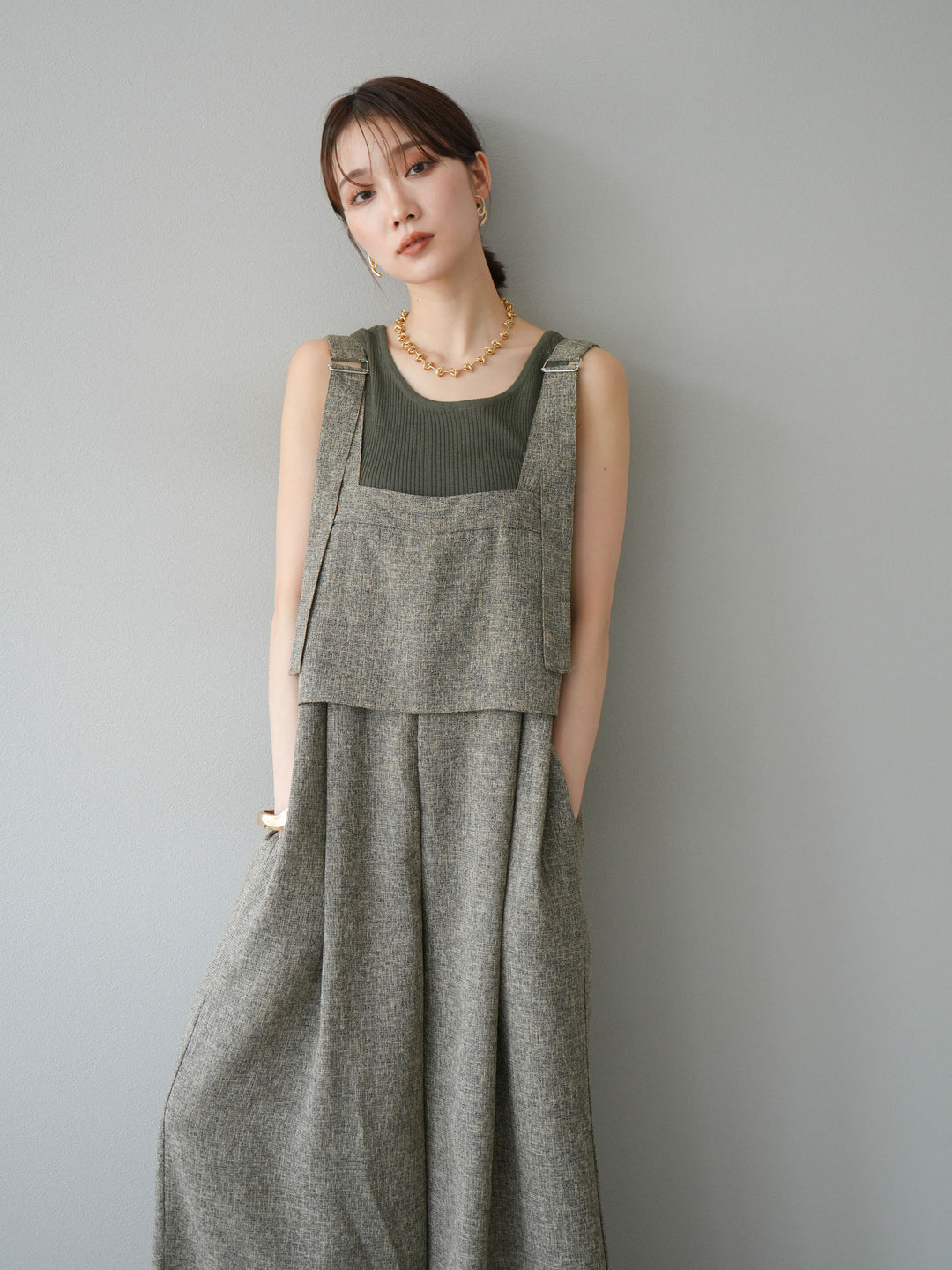 [予約]サマーツイードケープサロペット/ブラウン