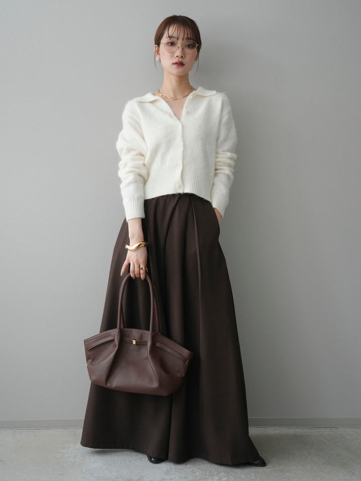 [SET]モヘア衿付きボタンプルオーバー+テープベルトタックバギーパンツ(2set)