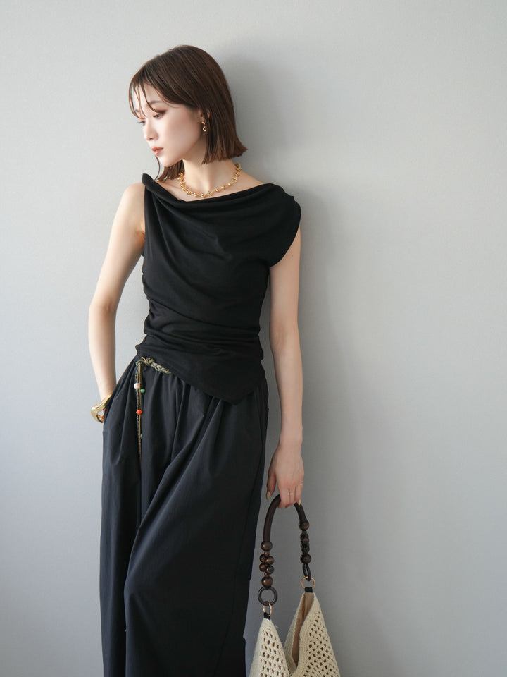 [SET]タックデザイントップス＆ビーズベルト付きパンツSET UP(2set)