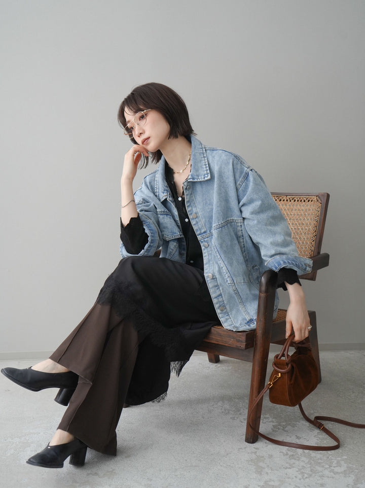 [SET]デザインBIGポケットオーバーデニムジャケット+選べるアクセセット(2set)