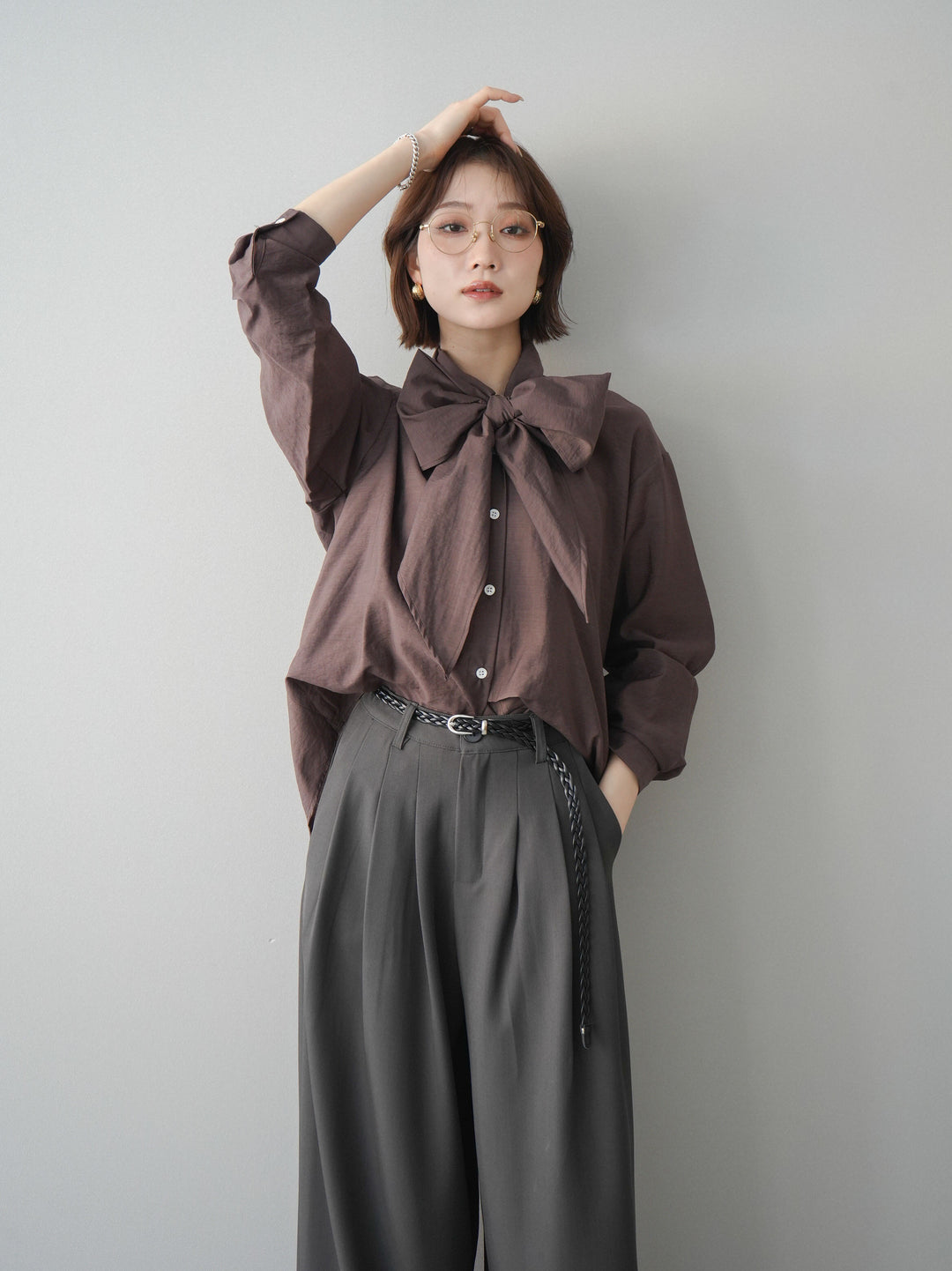 [予約]シアーボウタイブラウス/brown