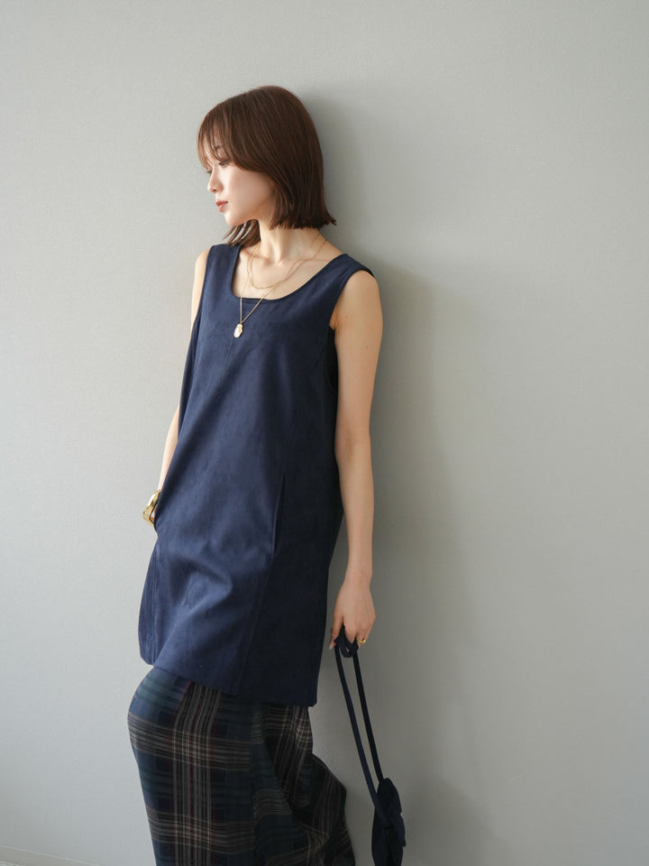 [予約]ショルダーポーチ付スウェードミニワンピース/ネイビー