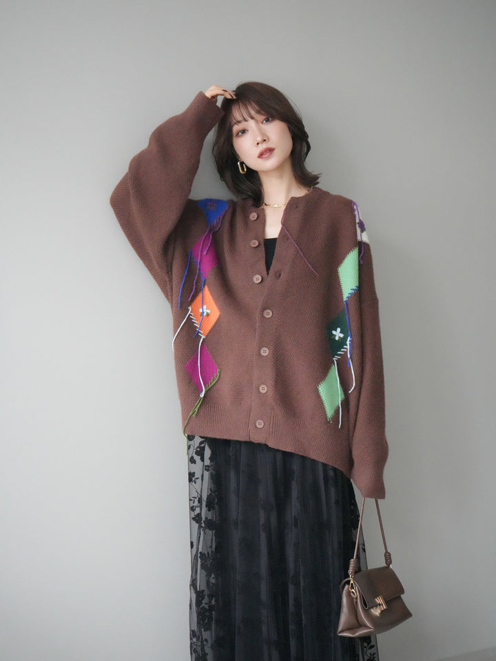 [予約]ハンドステッチアーガイルデザインニットカーディガン/brown