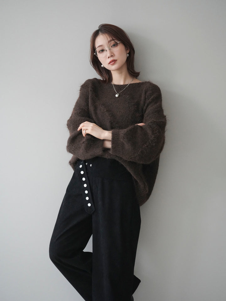 [予約]ブークレラインデザインニットプルオーバー/brown