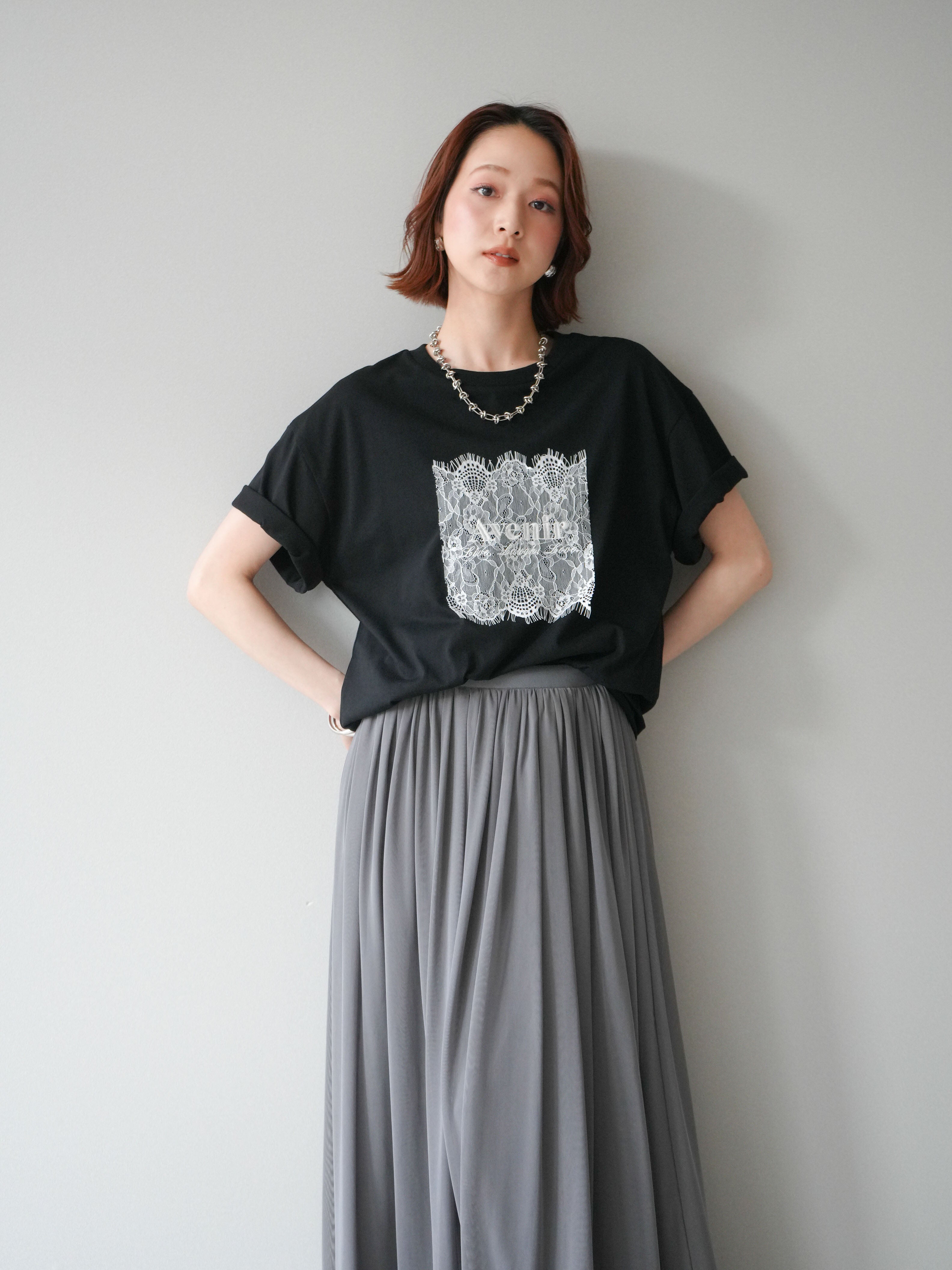 予約]レースコラージュロゴTシャツ/black – Lumier