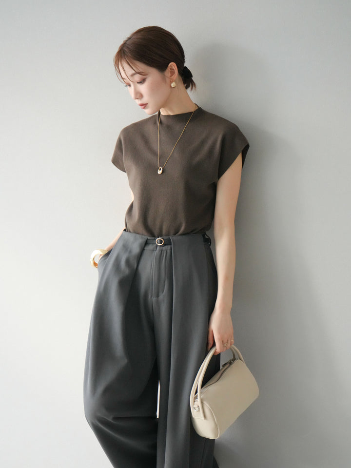 [予約]プチネックフレンチニットトップス/ブラウン