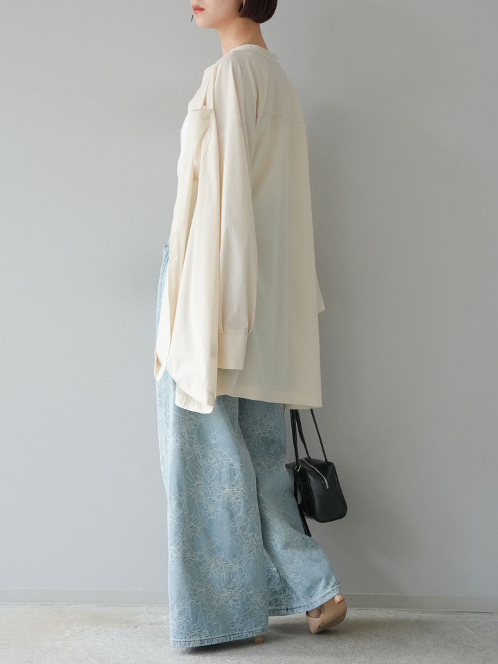 【預購】花提花牛仔寬褲/藍