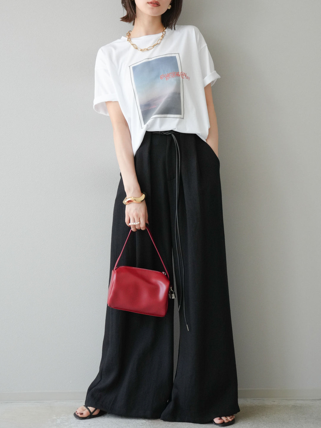 [予約]チュールレイヤードプリントTシャツ/オフ