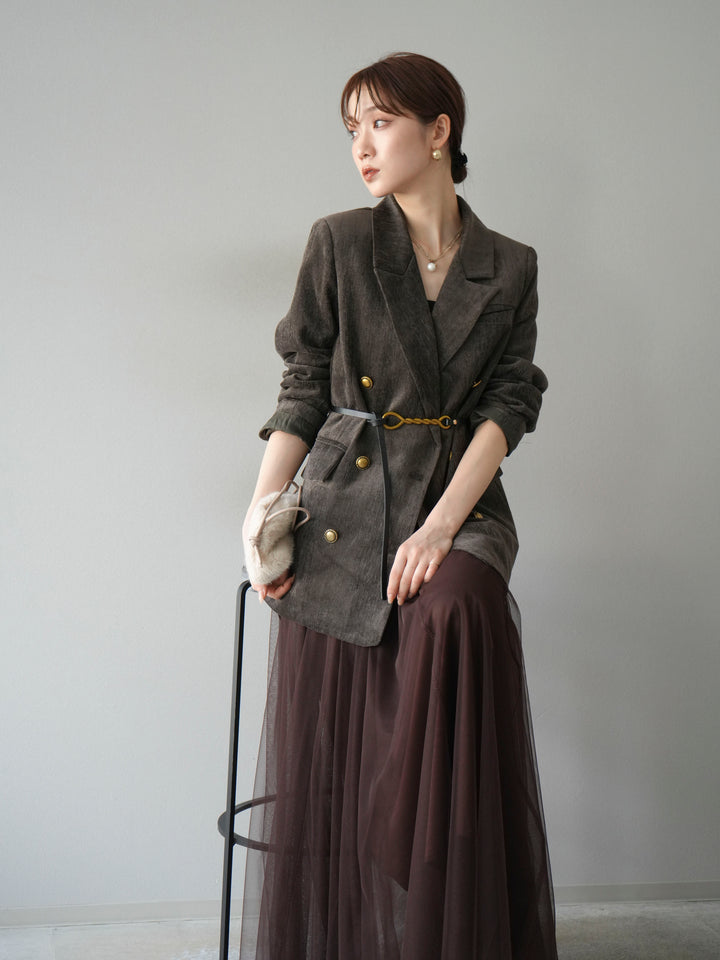 [SET]ベロアダブルジャケット+チュールボリュームスカート(2set)