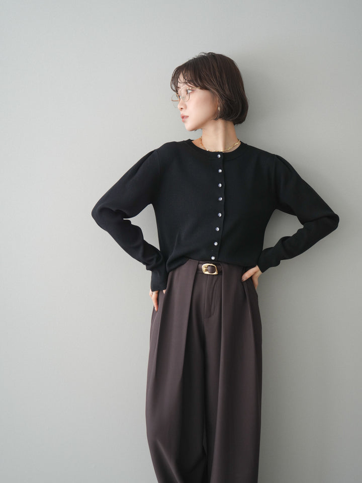 [予約]クリアボタンタックニットカーディガン/black