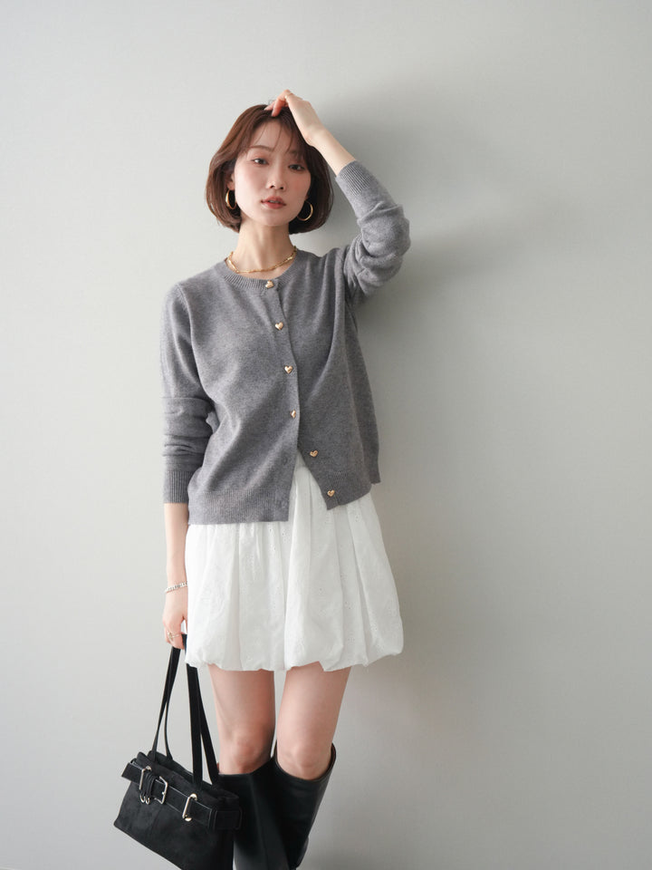 [予約]ハートボタンニットカーディガン/gray