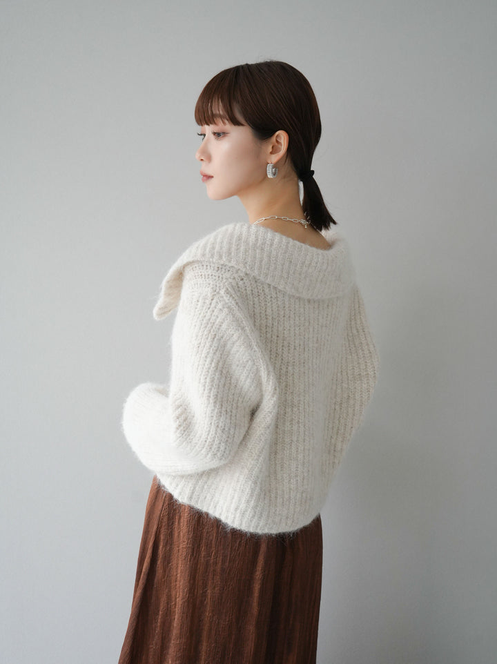 [予約]BIG襟ジップニットカーディガン/アイボリー