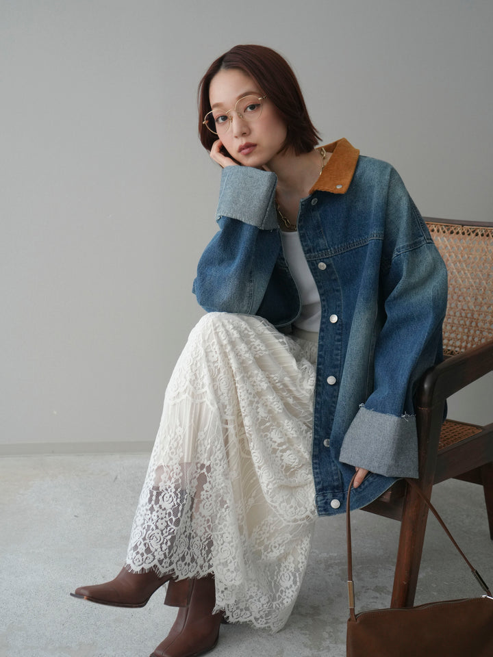 [予約]コーデュロイ×デニムミドルジャケット/blue