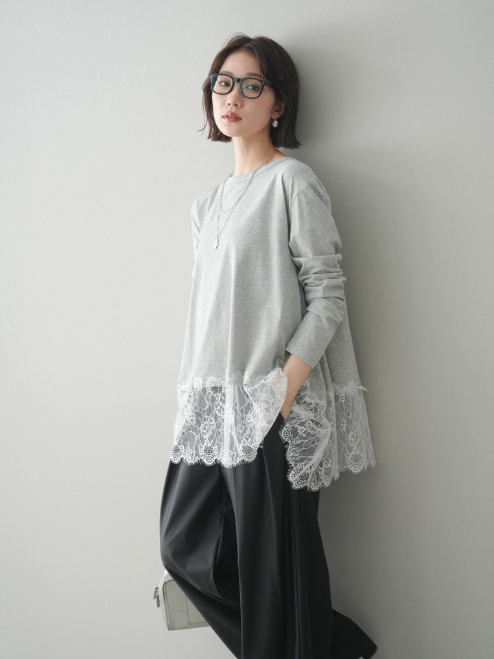 [SET]裾レースロングスリーブTシャツ+選べるアクセセット(2set)