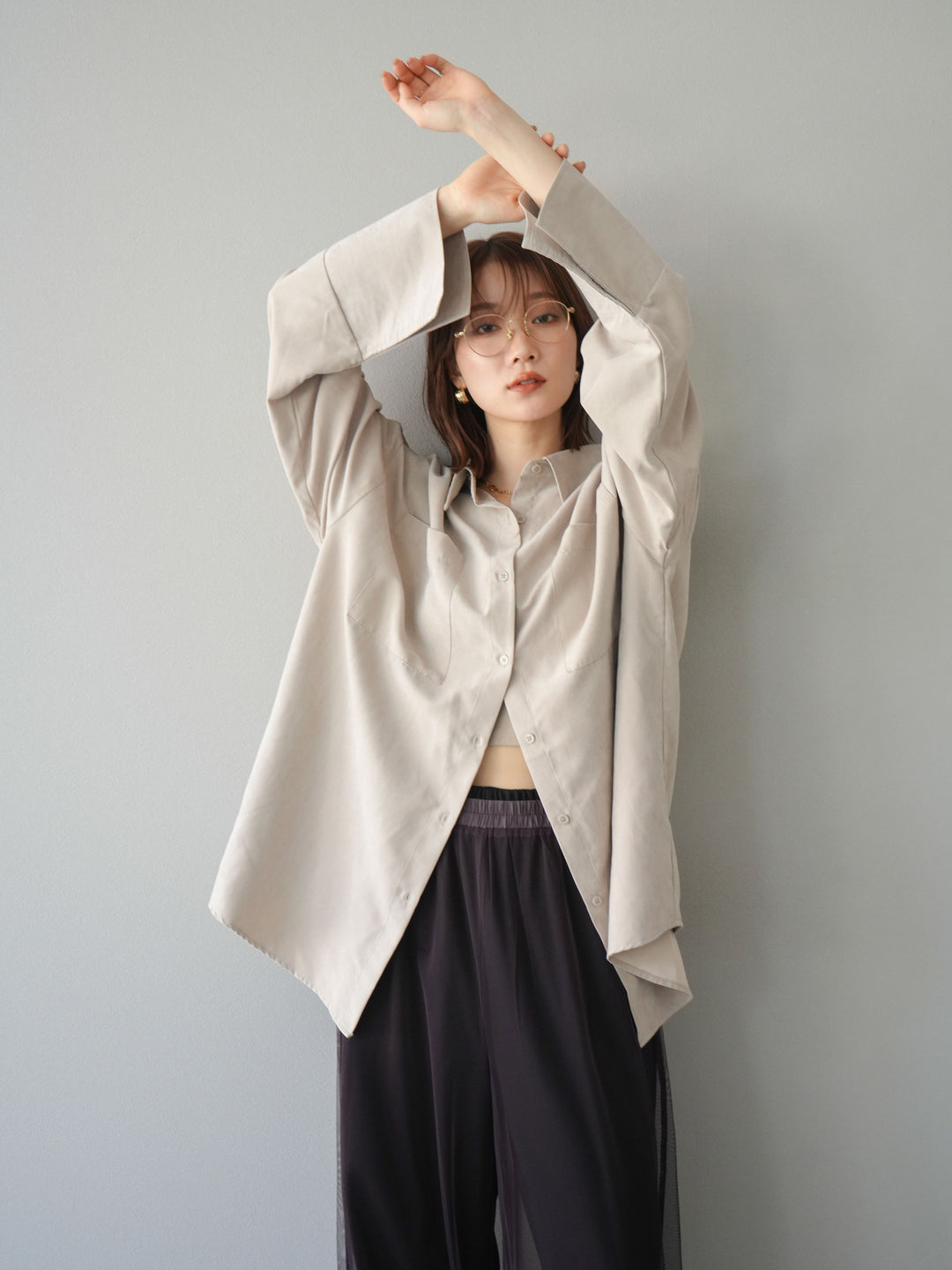 [予約]スエードライクBIGカフスオーバーシャツ/エクリュ