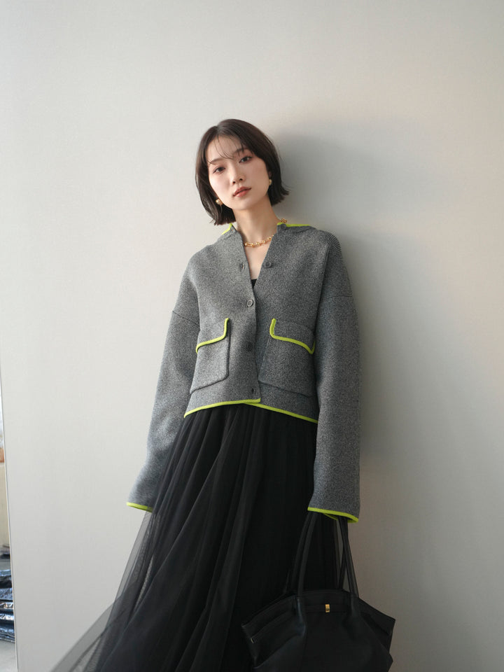 [SET]ポリエステル配色ニットカーディガン+選べるアクセセット(2set)