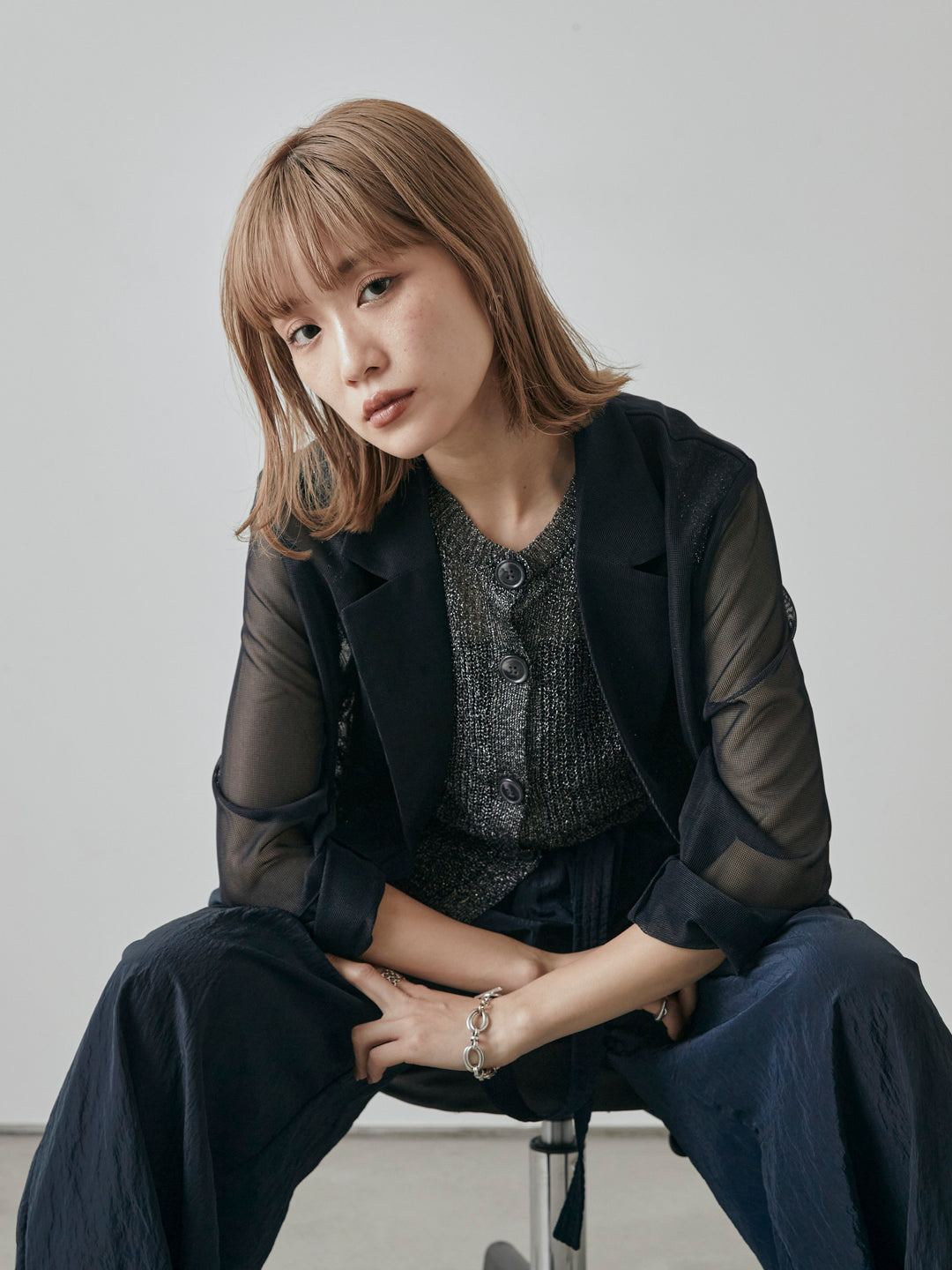 [予約]メッシュテーラードジャケット/ネイビー