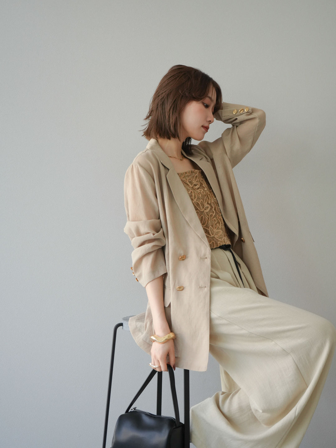 [予約]ゴールドボタンシアージャケット/ベージュ