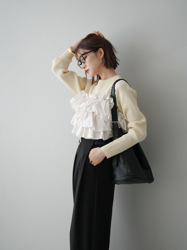 [SET]フリルビスチェドッキングスポンジニットプルオーバー+フリルビスチェドッキングスポンジニットプルオーバー(2set)